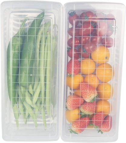Food Storage Container, Plastic Food Containers with Removable Drain Plate and Lid, Stackable Portable Freezer Storage Containers - Tray to Keep Fruits, Vegetables, Meat and More (4,Large)