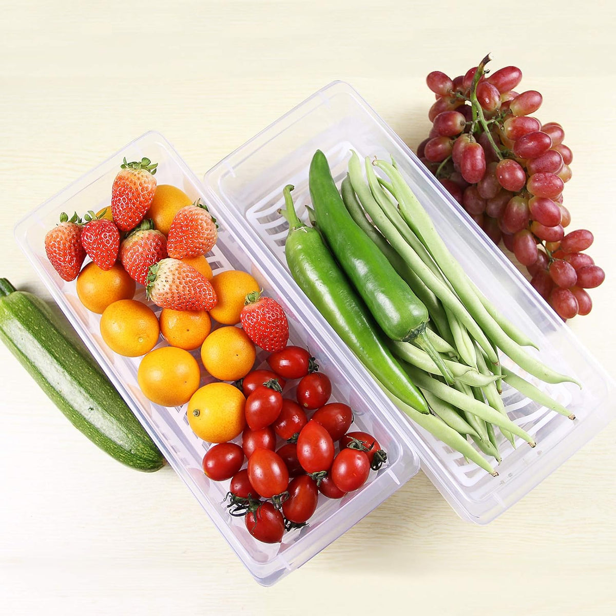 Food Storage Container, Plastic Food Containers with Removable Drain Plate and Lid, Stackable Portable Freezer Storage Containers - Tray to Keep Fruits, Vegetables, Meat and More (4,Large)