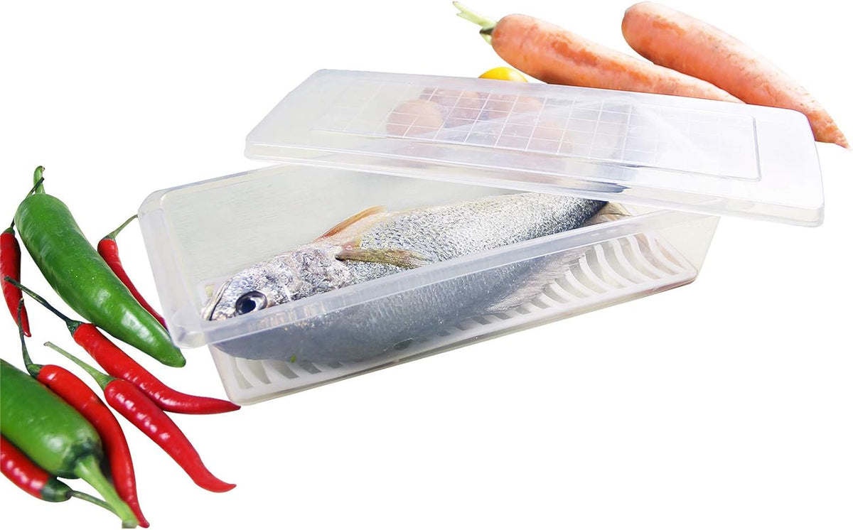 Food Storage Container, Plastic Food Containers with Removable Drain Plate and Lid, Stackable Portable Freezer Storage Containers - Tray to Keep Fruits, Vegetables, Meat and More (4,Large)