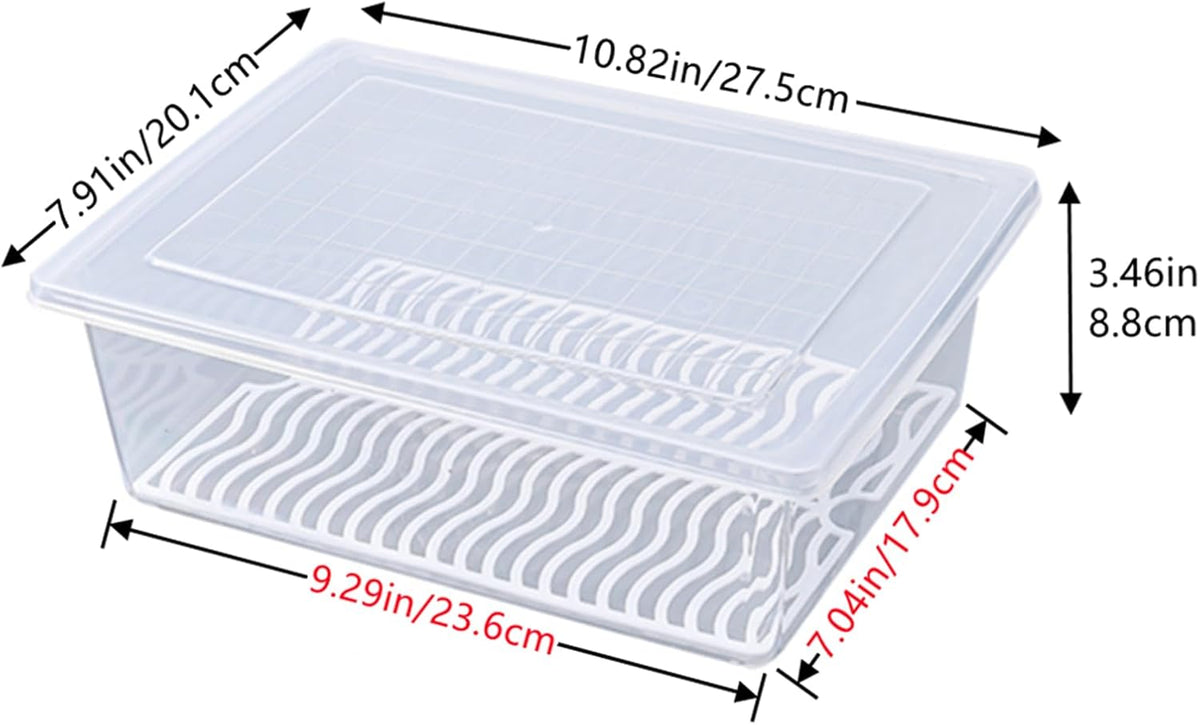 Food Storage Container, Plastic Food Containers with Removable Drain Plate and Lid, Stackable Portable Freezer Storage Containers - Tray to Keep Fruits, Vegetables, Meat and More (4,Large)