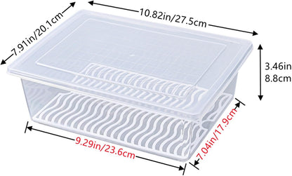 Food Storage Container, Plastic Food Containers with Removable Drain Plate and Lid, Stackable Portable Freezer Storage Containers - Tray to Keep Fruits, Vegetables, Meat and More (4,Large)