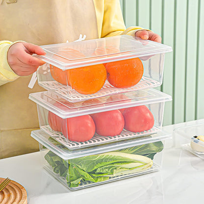 Food Storage Container, Plastic Food Containers with Removable Drain Plate and Lid, Stackable Portable Freezer Storage Containers - Tray to Keep Fruits, Vegetables, Meat and More (4,Large)