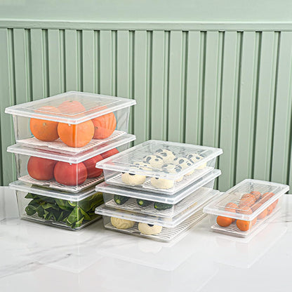 Food Storage Container, Plastic Food Containers with Removable Drain Plate and Lid, Stackable Portable Freezer Storage Containers - Tray to Keep Fruits, Vegetables, Meat and More (4,Large)