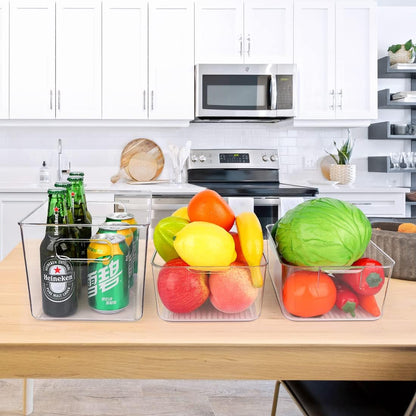 Set Of 10 Refrigerator Pantry Organizer Bins, Clear Plastic Food Storage Bins for Kitchen, Countertops, Cabinets, Fridge, Freezer, Bedrooms, Bathrooms, Fridge Organizer Bins Pantry Storage Containers