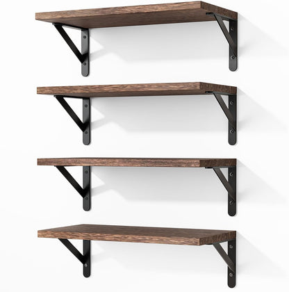 Wall Floating Shelves for Home Decor (Brown, Set of 4, 16.5 Inch)