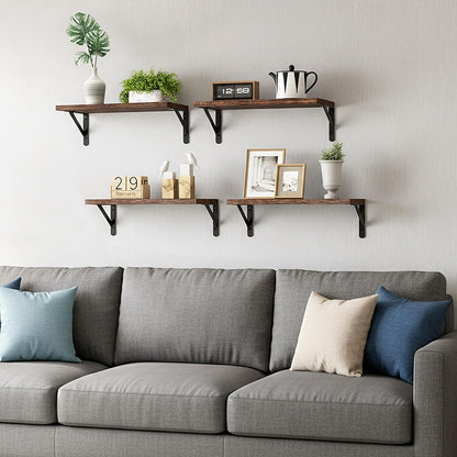Wall Floating Shelves for Home Decor (Brown, Set of 4, 16.5 Inch)