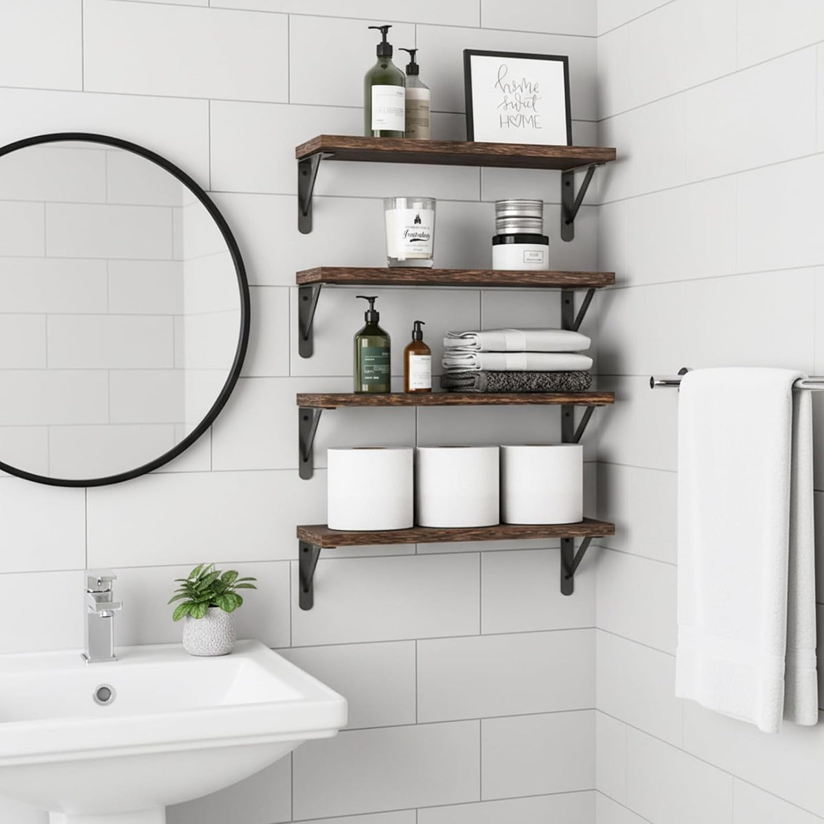 Wall Floating Shelves for Home Decor (Brown, Set of 4, 16.5 Inch)
