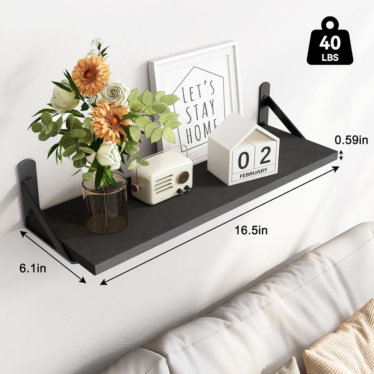 Wall Floating Shelves for Home Decor (Brown, Set of 4, 16.5 Inch)