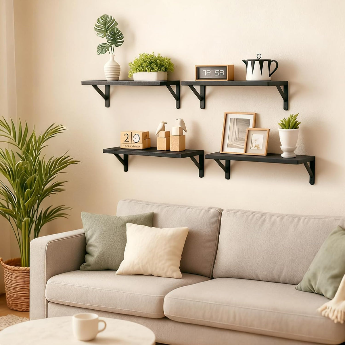 Wall Floating Shelves for Home Decor (Brown, Set of 4, 16.5 Inch)