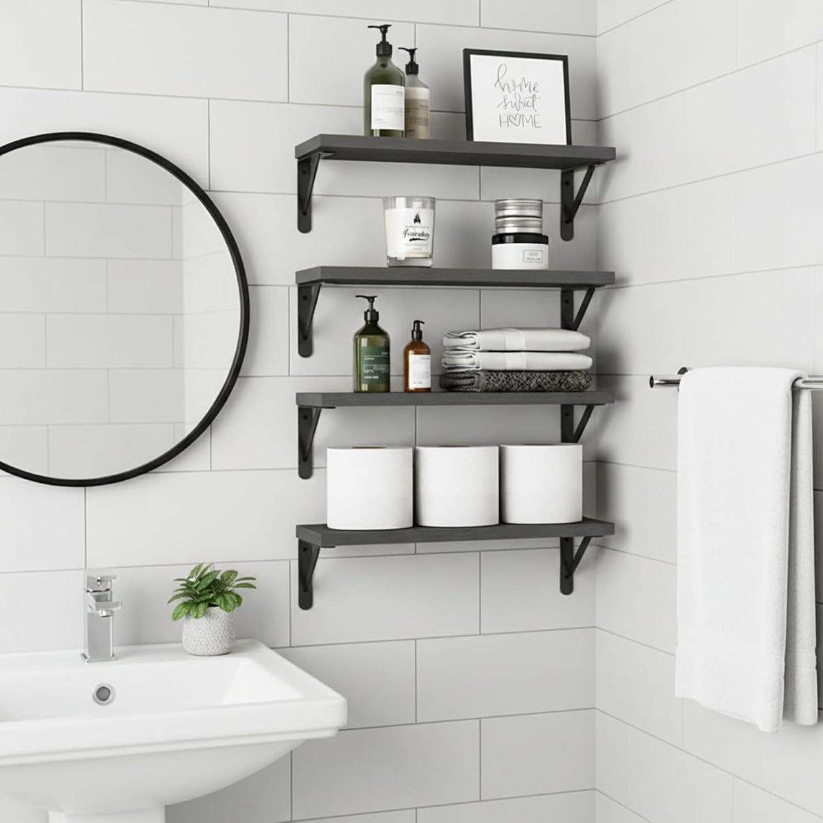 Wall Floating Shelves for Home Decor (Brown, Set of 4, 16.5 Inch)