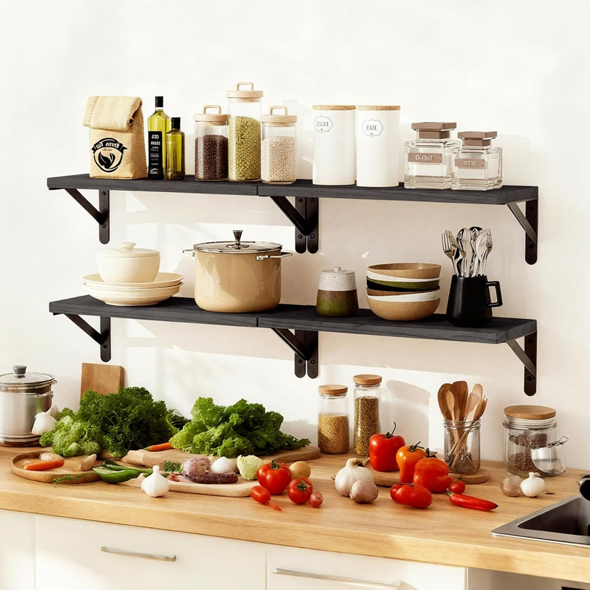 Wall Floating Shelves for Home Decor (Brown, Set of 4, 16.5 Inch)
