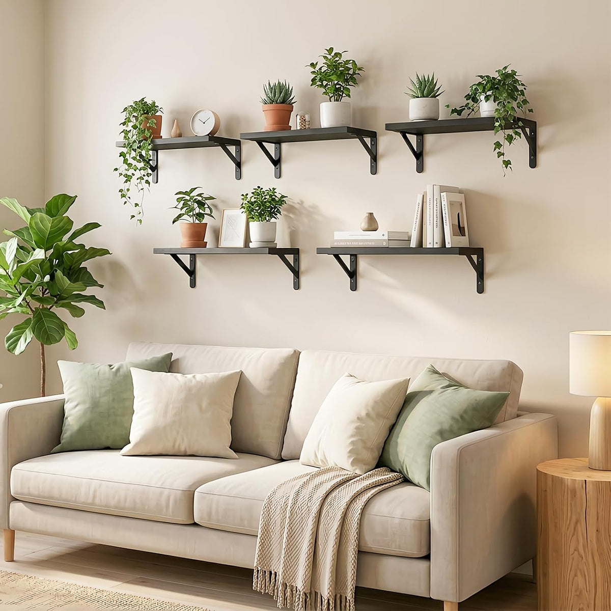 Wall Floating Shelves for Home Decor (Brown, Set of 4, 16.5 Inch)