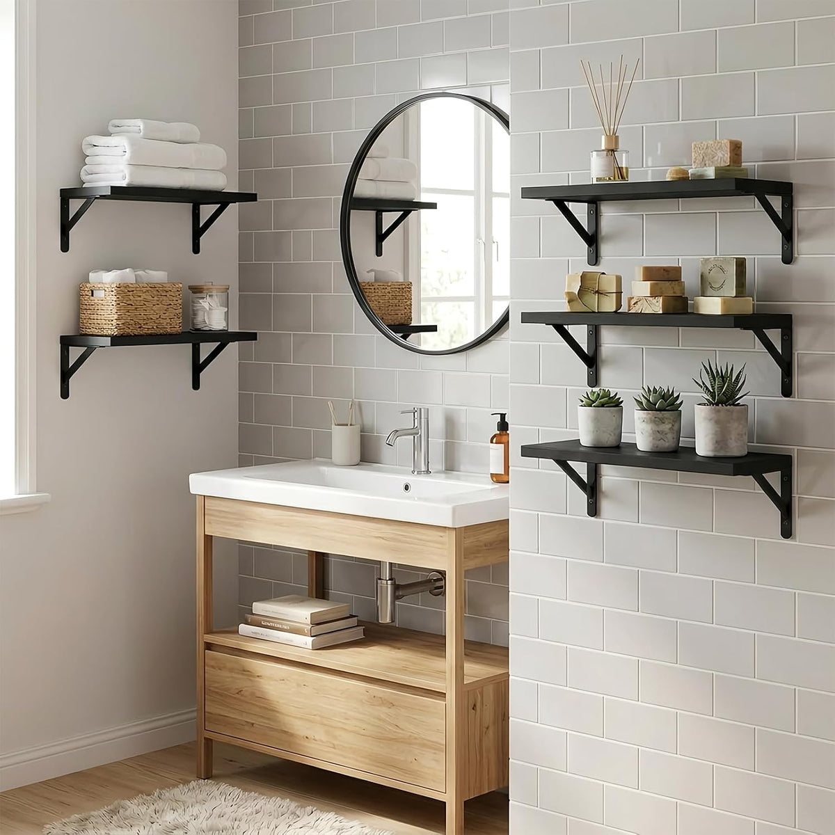 Wall Floating Shelves for Home Decor (Brown, Set of 4, 16.5 Inch)