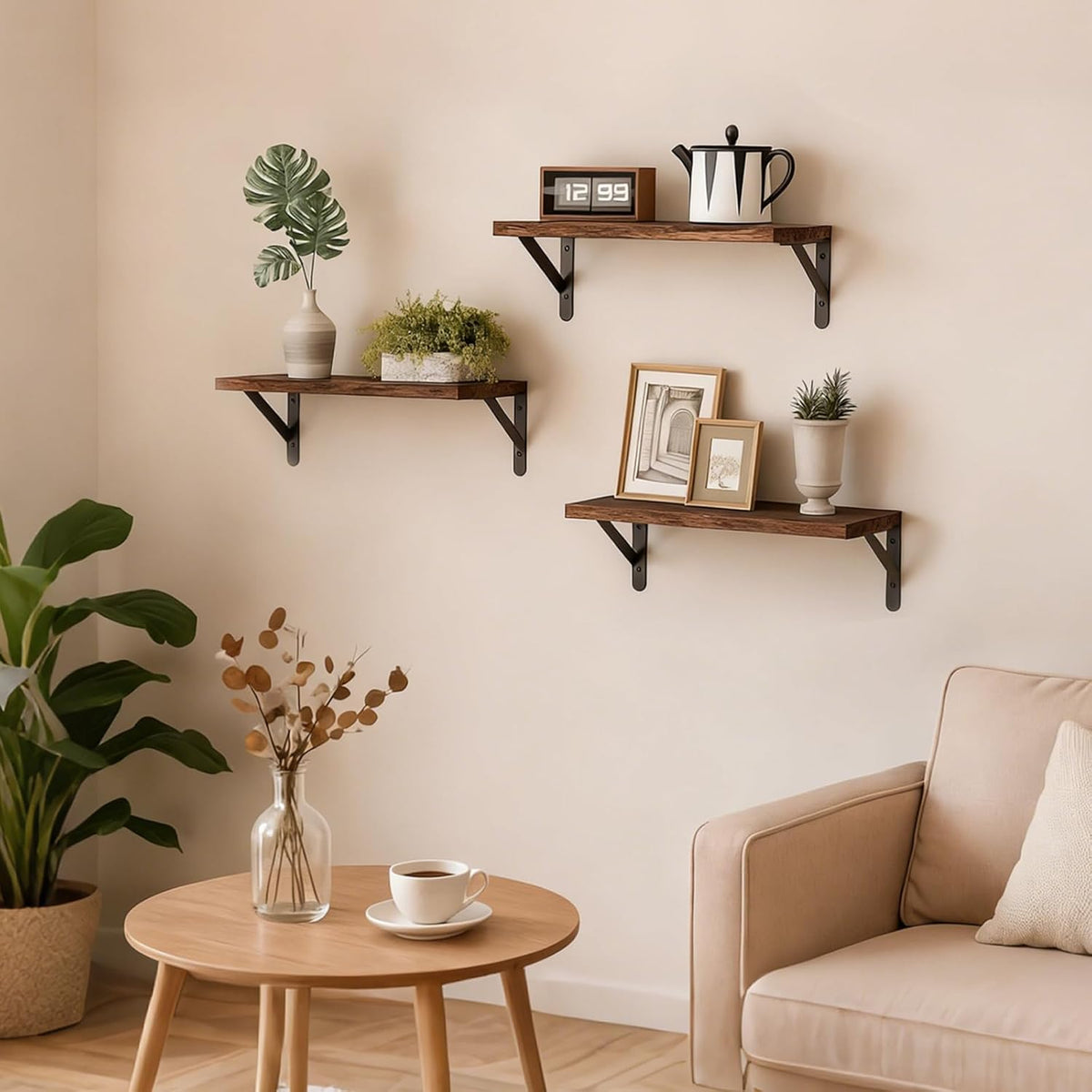 Wall Floating Shelves for Home Decor (Brown, Set of 4, 16.5 Inch)