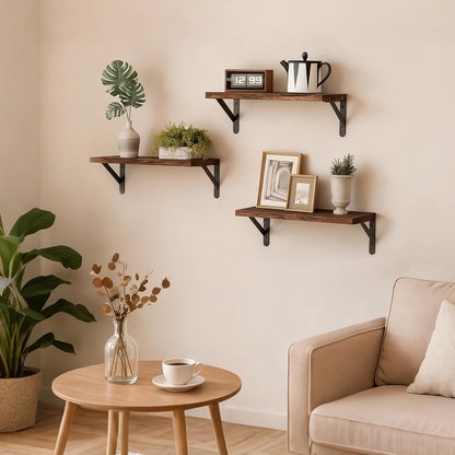 Wall Floating Shelves for Home Decor (Brown, Set of 4, 16.5 Inch)
