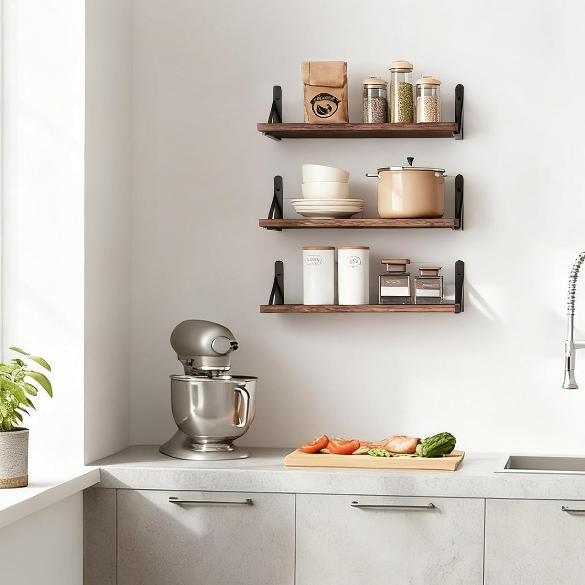 Wall Floating Shelves for Home Decor (Brown, Set of 4, 16.5 Inch)