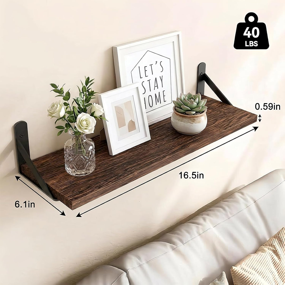 Wall Floating Shelves for Home Decor (Brown, Set of 4, 16.5 Inch)