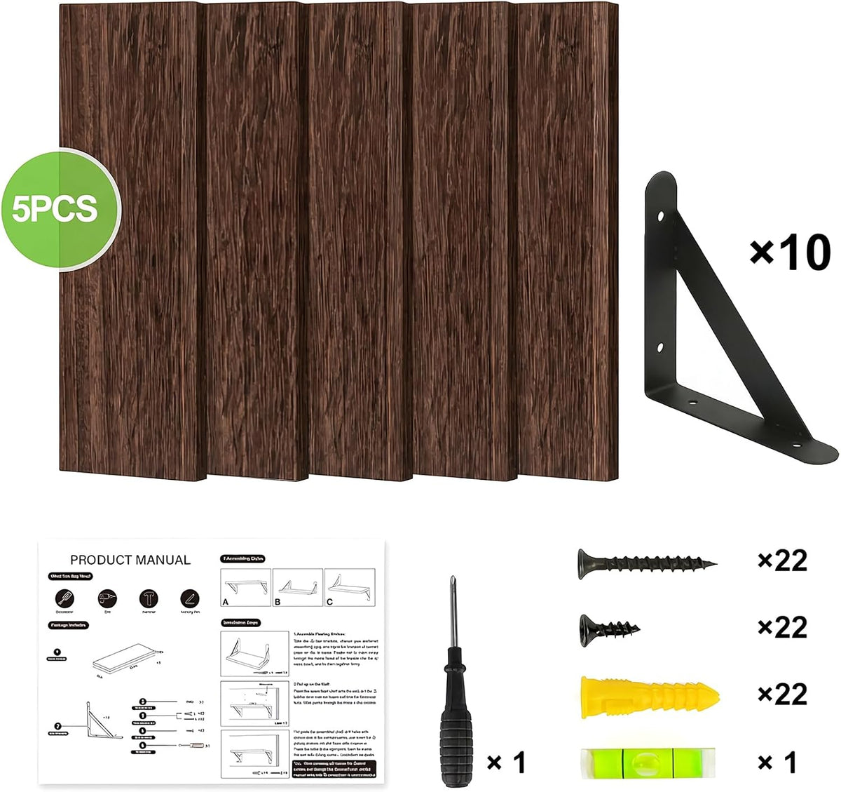 Wall Floating Shelves for Home Decor (Brown, Set of 4, 16.5 Inch)
