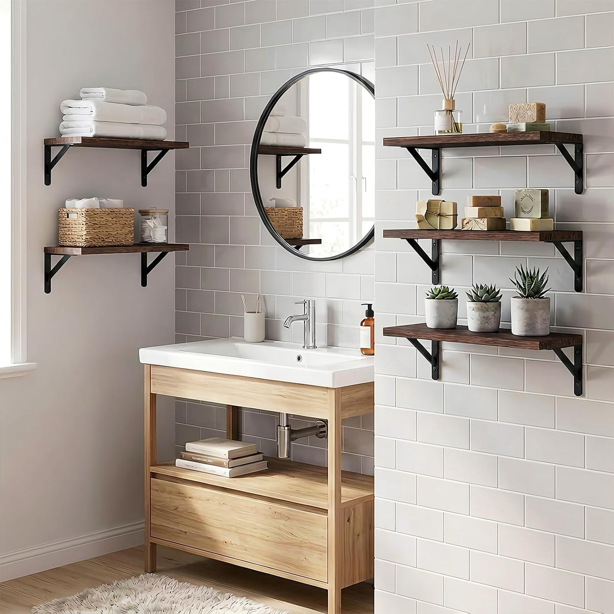 Wall Floating Shelves for Home Decor (Brown, Set of 4, 16.5 Inch)