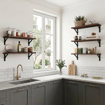 Wall Floating Shelves for Home Decor (Brown, Set of 4, 16.5 Inch)