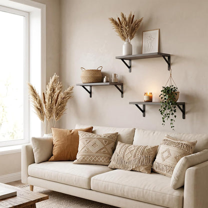 Wall Floating Shelves for Home Decor (Brown, Set of 4, 16.5 Inch)