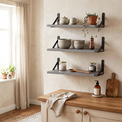 Wall Floating Shelves for Home Decor (Brown, Set of 4, 16.5 Inch)