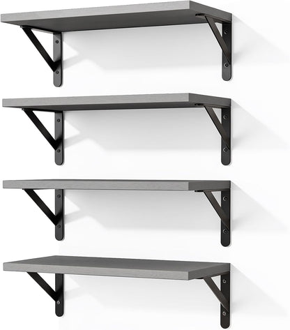 Wall Floating Shelves for Home Decor (Brown, Set of 4, 16.5 Inch)