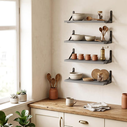 Wall Floating Shelves for Home Decor (Brown, Set of 4, 16.5 Inch)