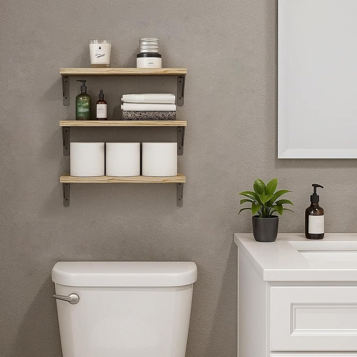 Wall Floating Shelves for Home Decor (Brown, Set of 4, 16.5 Inch)