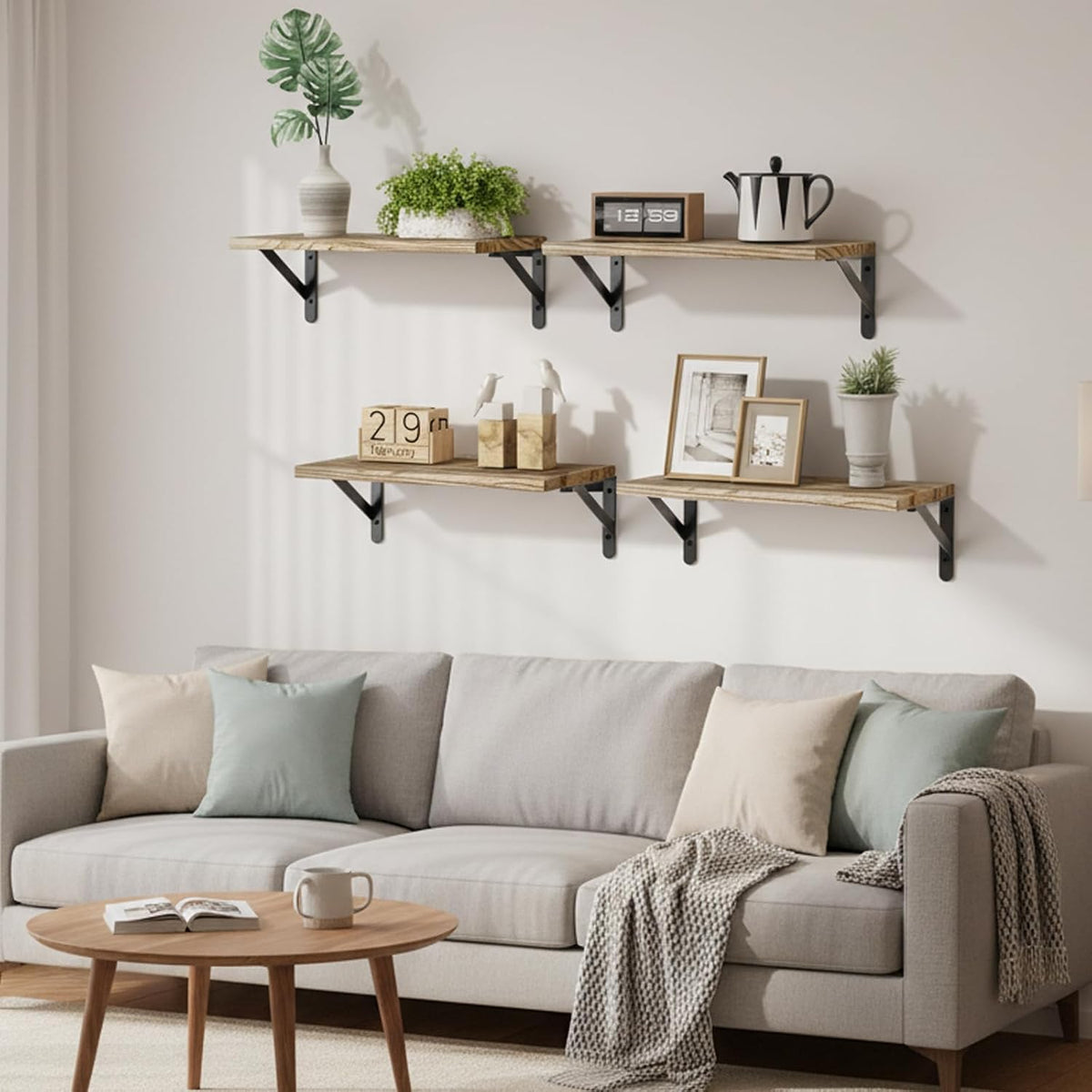 Wall Floating Shelves for Home Decor (Brown, Set of 4, 16.5 Inch)