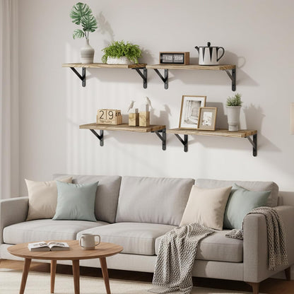 Wall Floating Shelves for Home Decor (Brown, Set of 4, 16.5 Inch)