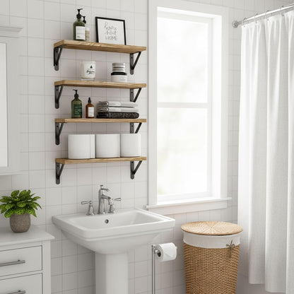 Wall Floating Shelves for Home Decor (Brown, Set of 4, 16.5 Inch)