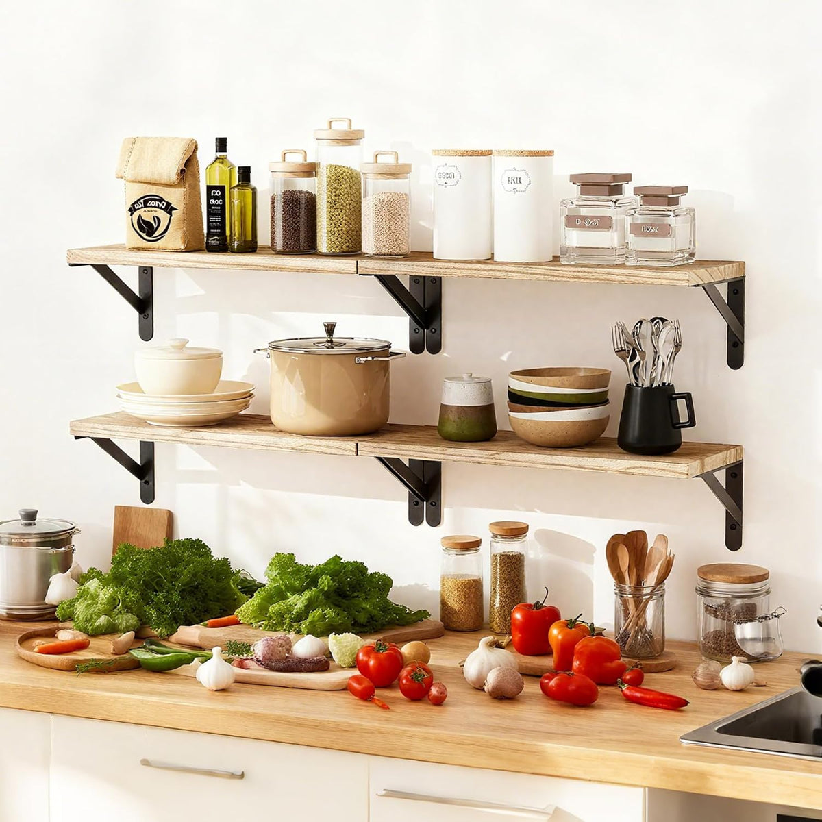 Wall Floating Shelves for Home Decor (Brown, Set of 4, 16.5 Inch)