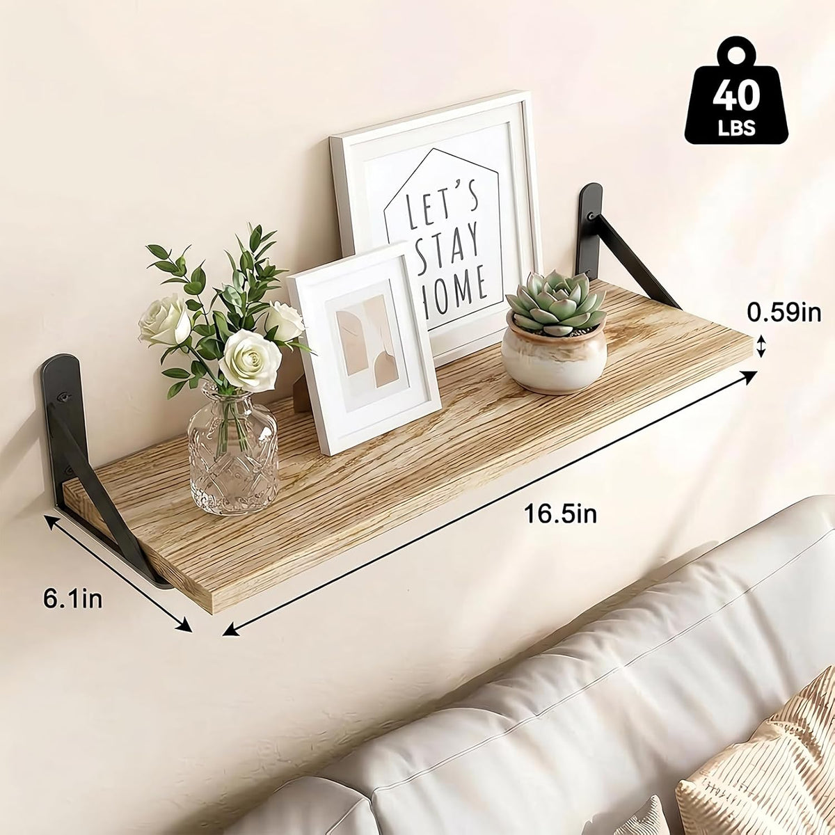 Wall Floating Shelves for Home Decor (Brown, Set of 4, 16.5 Inch)