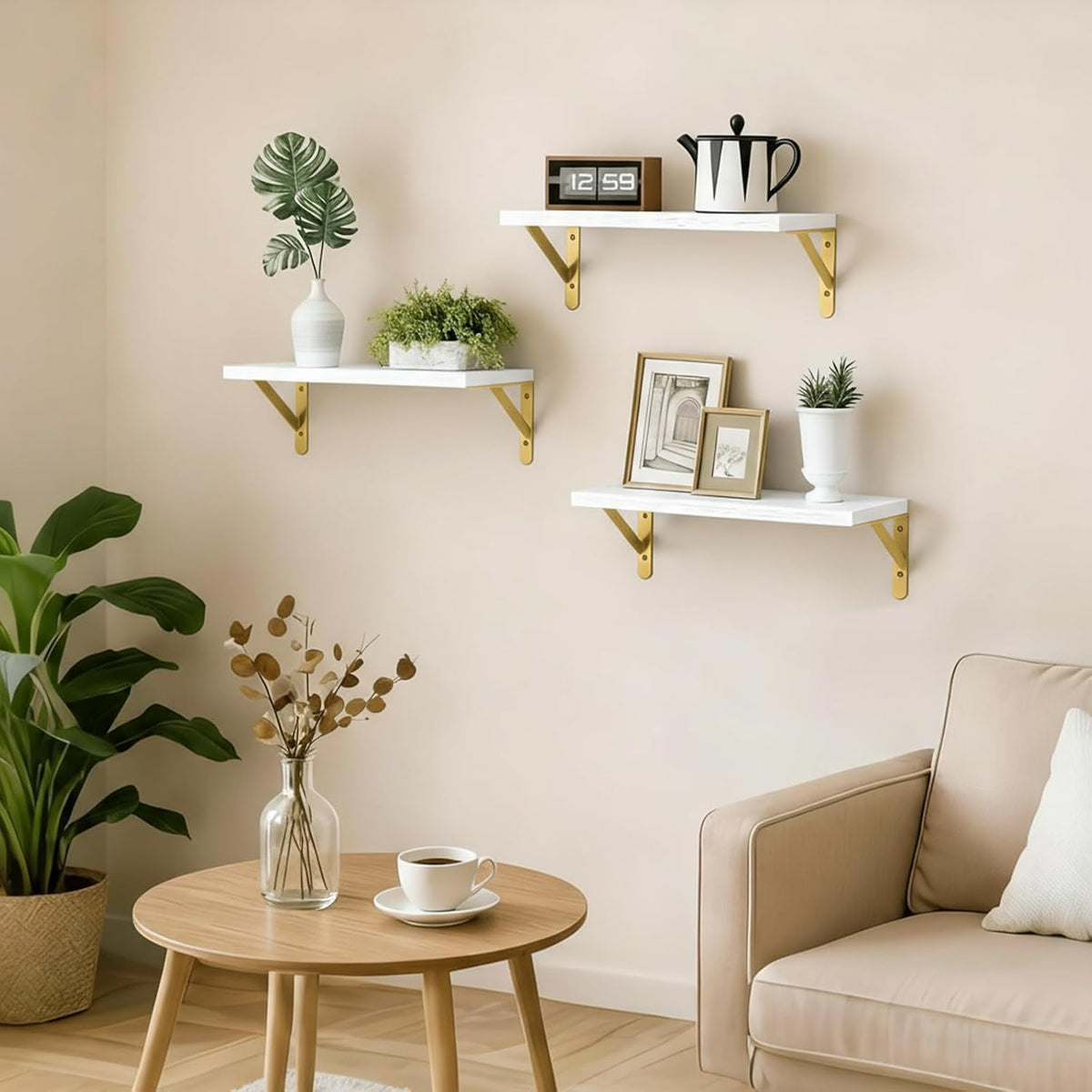 Wall Floating Shelves for Home Decor (Brown, Set of 4, 16.5 Inch)