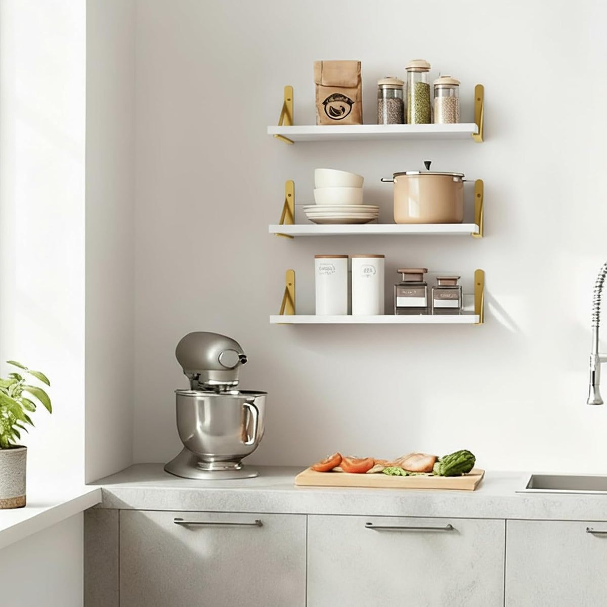 Wall Floating Shelves for Home Decor (Brown, Set of 4, 16.5 Inch)