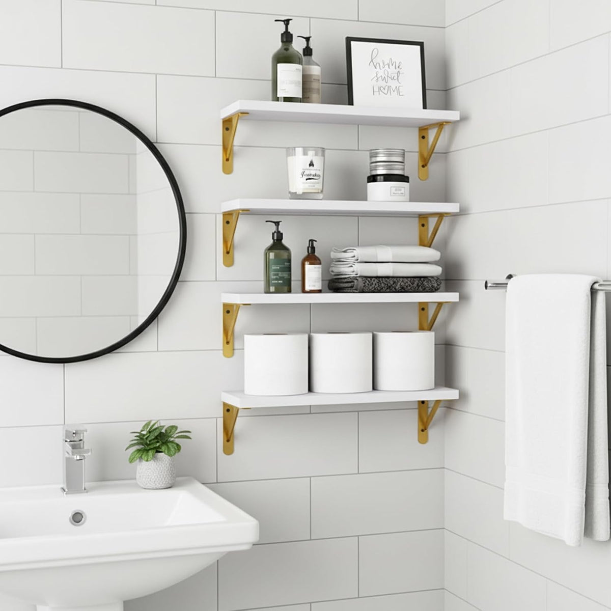 Wall Floating Shelves for Home Decor (Brown, Set of 4, 16.5 Inch)