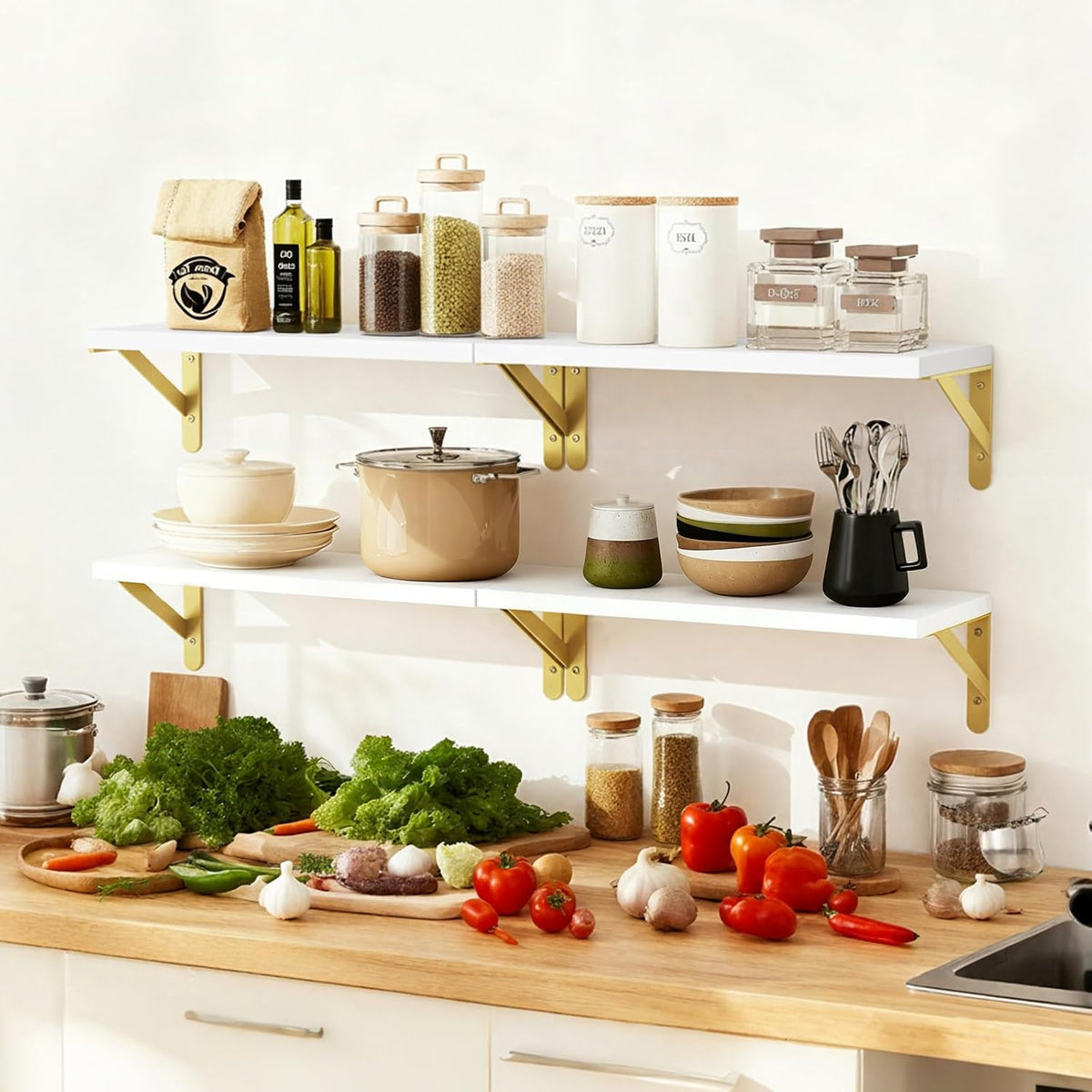 Wall Floating Shelves for Home Decor (Brown, Set of 4, 16.5 Inch)