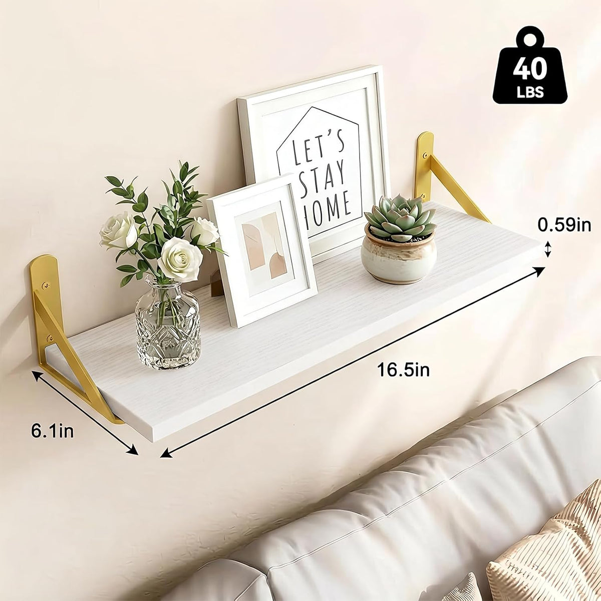 Wall Floating Shelves for Home Decor (Brown, Set of 4, 16.5 Inch)