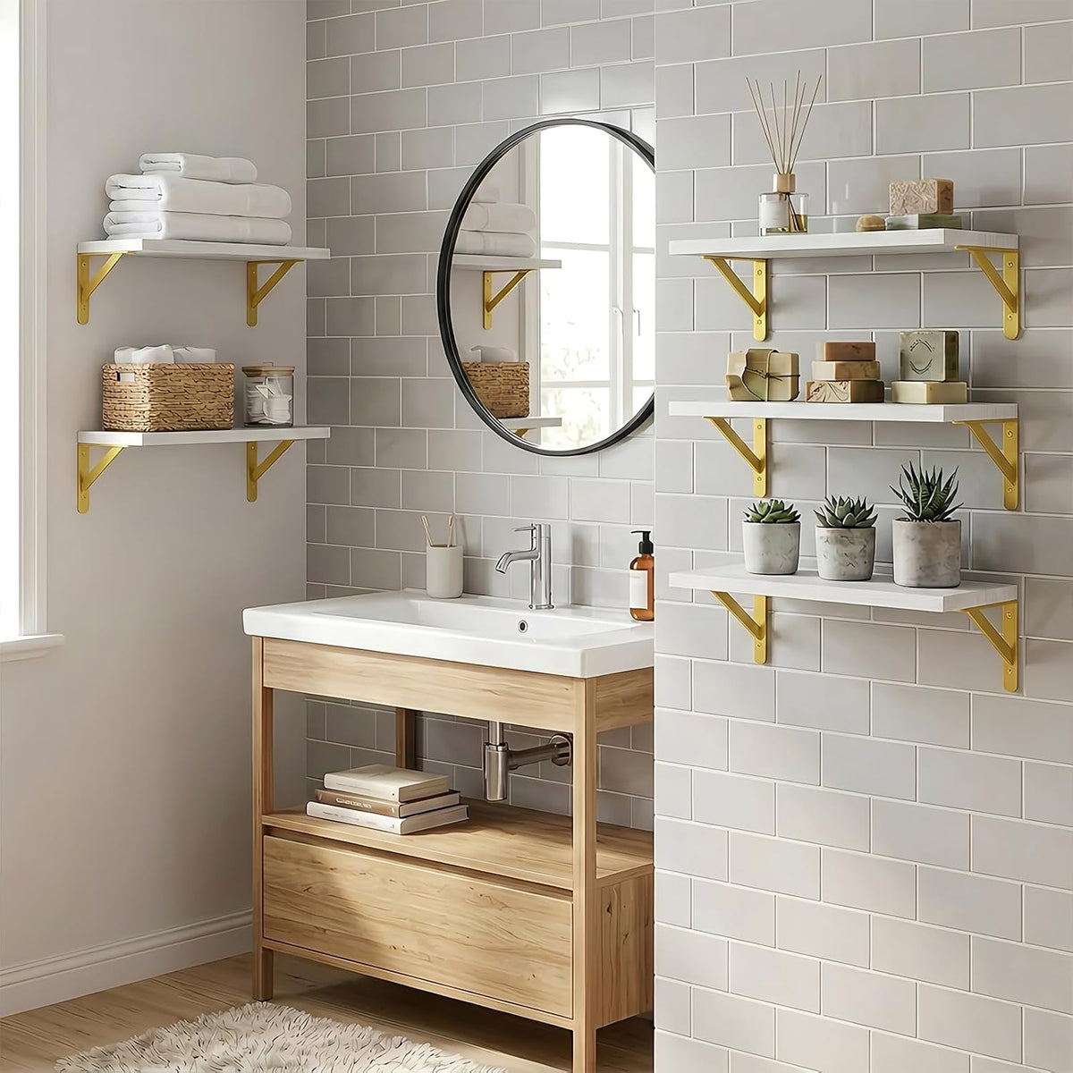 Wall Floating Shelves for Home Decor (Brown, Set of 4, 16.5 Inch)