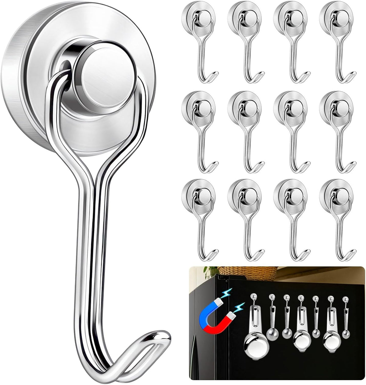 Measuring Cup and Spoon Organizer, 12 Pack 30lbs Strong Magnetic Hooks