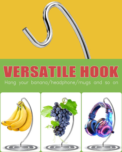 Banana Holder Stand Stainless Steel, Modern Banana Tree Hanger with Larger Base & Won't Topple Over, Banana Hanger Rack for Any Kitchen Countertop (‎Silver)