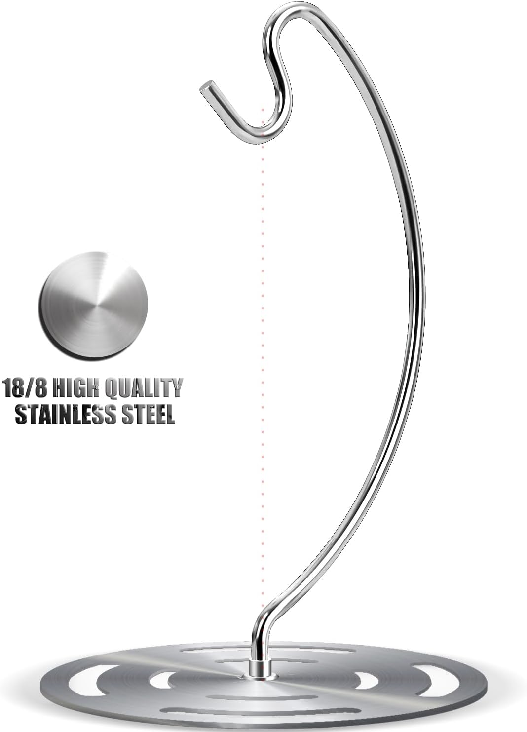 Banana Holder Stand Stainless Steel, Modern Banana Tree Hanger with Larger Base & Won't Topple Over, Banana Hanger Rack for Any Kitchen Countertop (‎Silver)