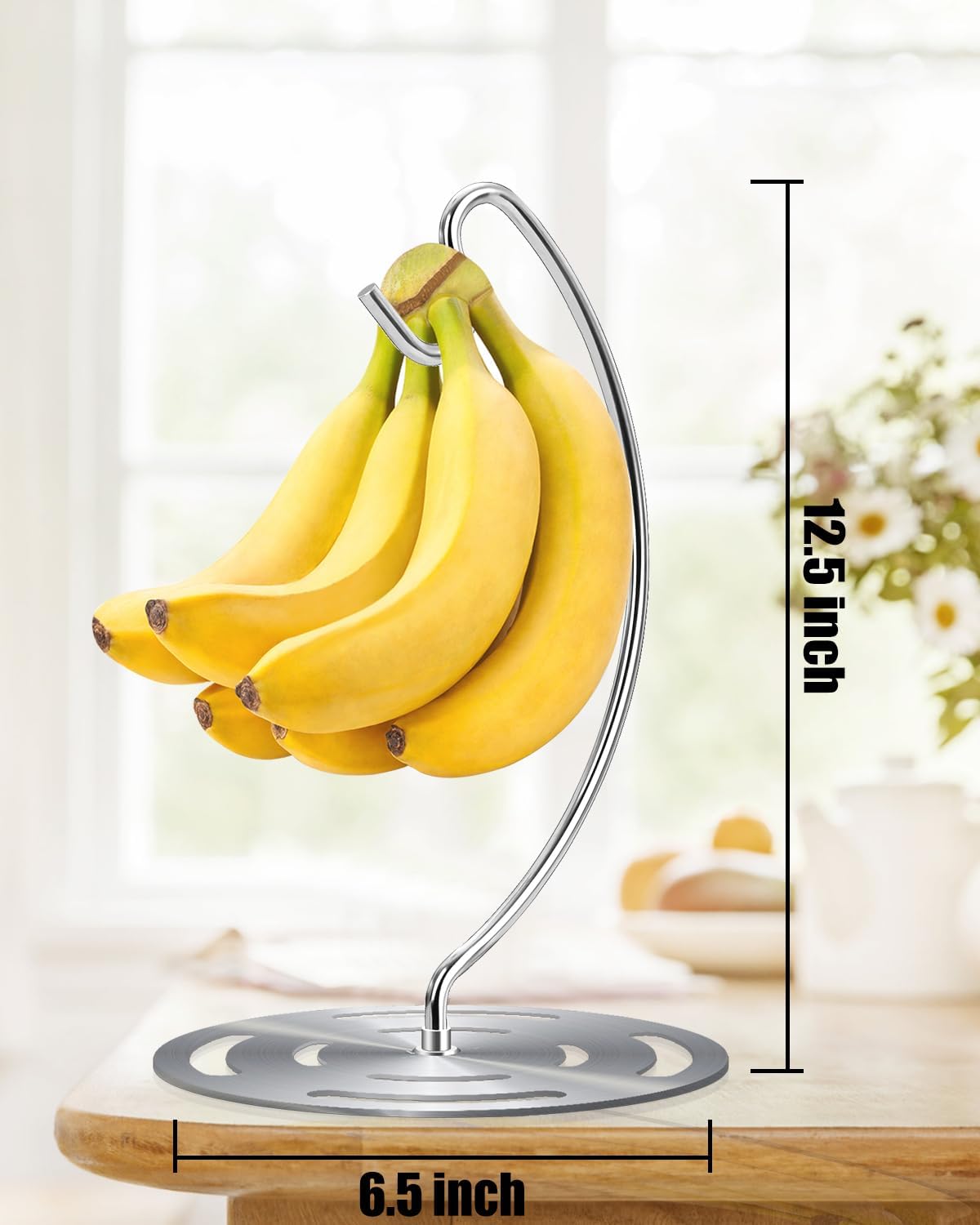 Banana Holder Stand Stainless Steel, Modern Banana Tree Hanger with Larger Base & Won't Topple Over, Banana Hanger Rack for Any Kitchen Countertop (‎Silver)