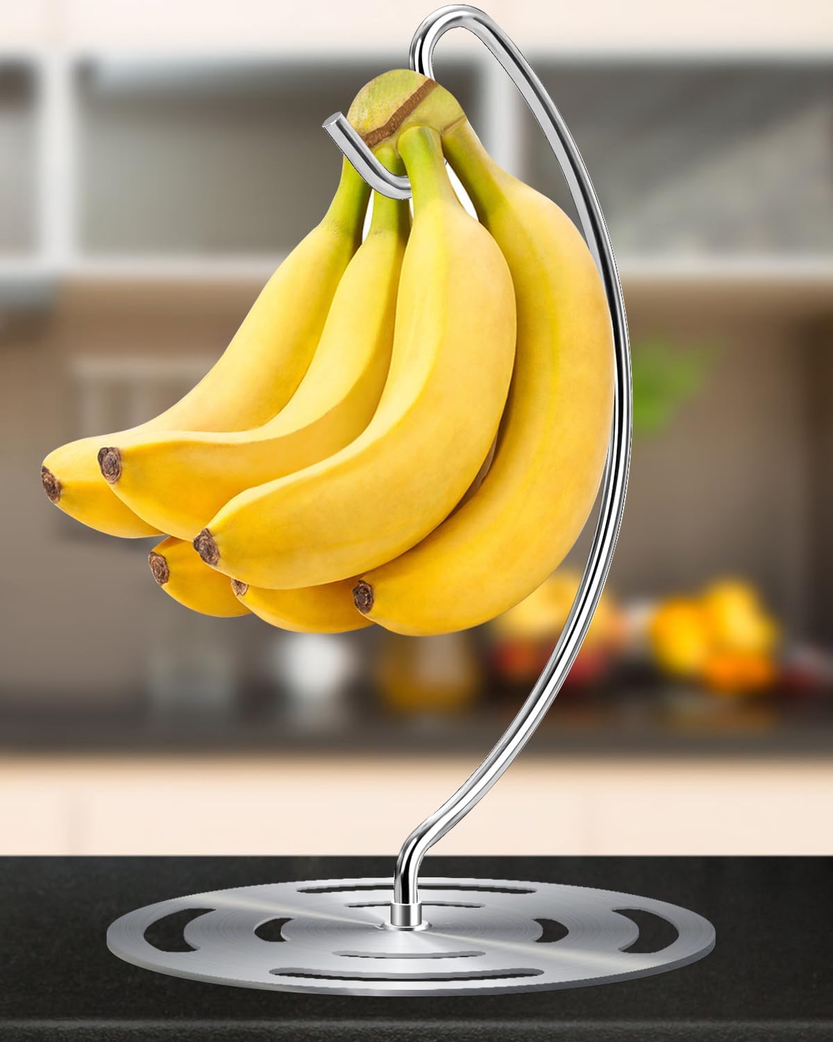 Banana Holder Stand Stainless Steel, Modern Banana Tree Hanger with Larger Base & Won't Topple Over, Banana Hanger Rack for Any Kitchen Countertop (‎Silver)