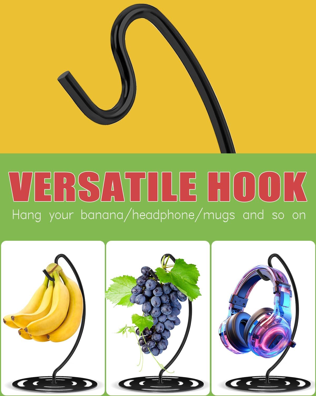 Banana Holder Stand Stainless Steel, Modern Banana Tree Hanger with Larger Base & Won't Topple Over, Banana Hanger Rack for Any Kitchen Countertop (‎Silver)