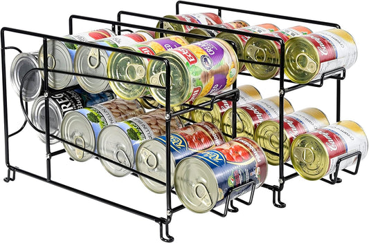 Beverage Can Dispneser Organizer, Stackable Shelves for Storage for Pantry, Black- 2 Pack