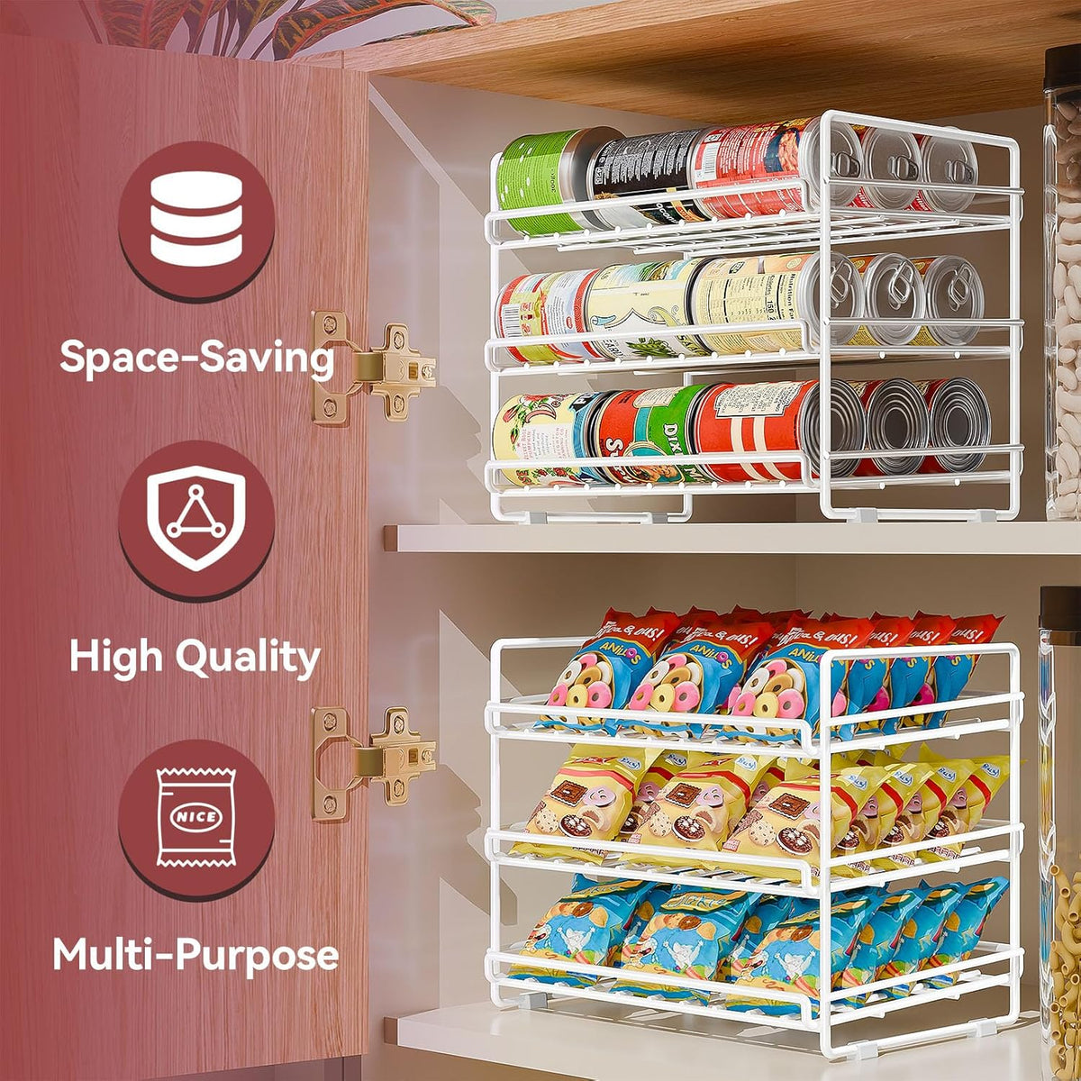 Beverage Can Dispneser Organizer, Stackable Shelves for Storage for Pantry, Black- 2 Pack