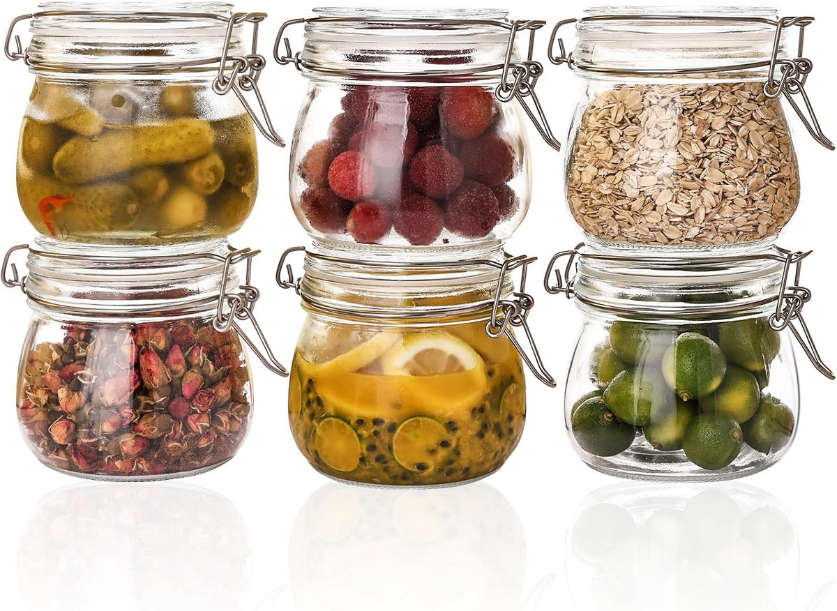78oz Glass Food Storage Jars with Airtight Clamp Lids, 3 Pack Wide Mouth Large Kitchen Canisters for Flour, Cereal, Beans, Pasta and Canning, Square Mason Jar with Labels