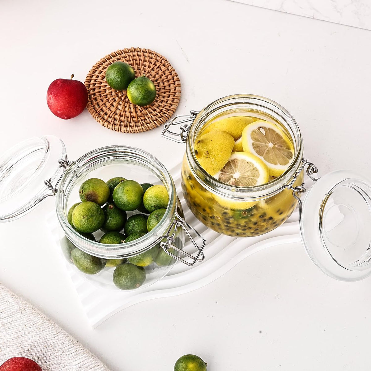 78oz Glass Food Storage Jars with Airtight Clamp Lids, 3 Pack Wide Mouth Large Kitchen Canisters for Flour, Cereal, Beans, Pasta and Canning, Square Mason Jar with Labels
